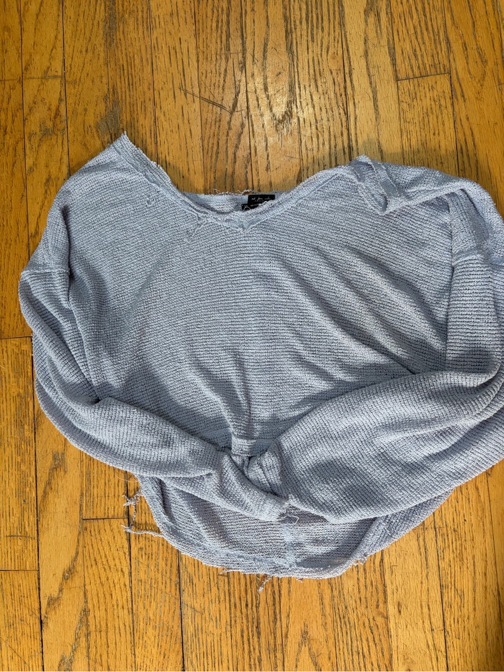Urban Outfitters Light Blue Distressed V-Neck Sweater